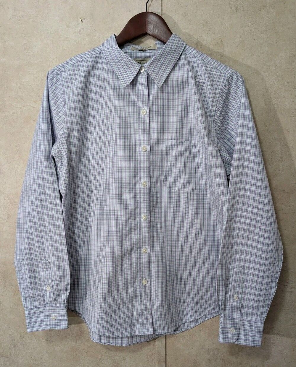 LL Bean Shirt Men’s M Purple Plaid Wrinkle Resistant Button Up Long Sleeve - Picture 2 of 8